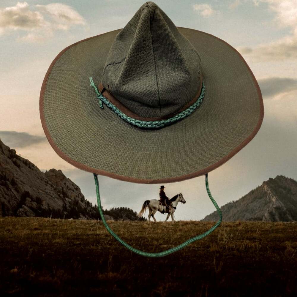Vintage Green Wide Brim Cowboy Hat Western Camping Hunting Trail Hat